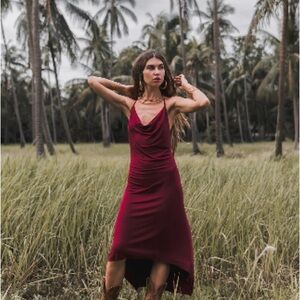 Thaluta Burgundy High Low Dress open back midi